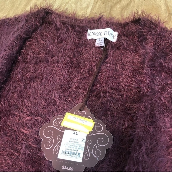 NWT Knox Rose Wine Purple Embroidered Open Fuzzy Cardigan Sweater Womens Size XL - Picture 4 of 12